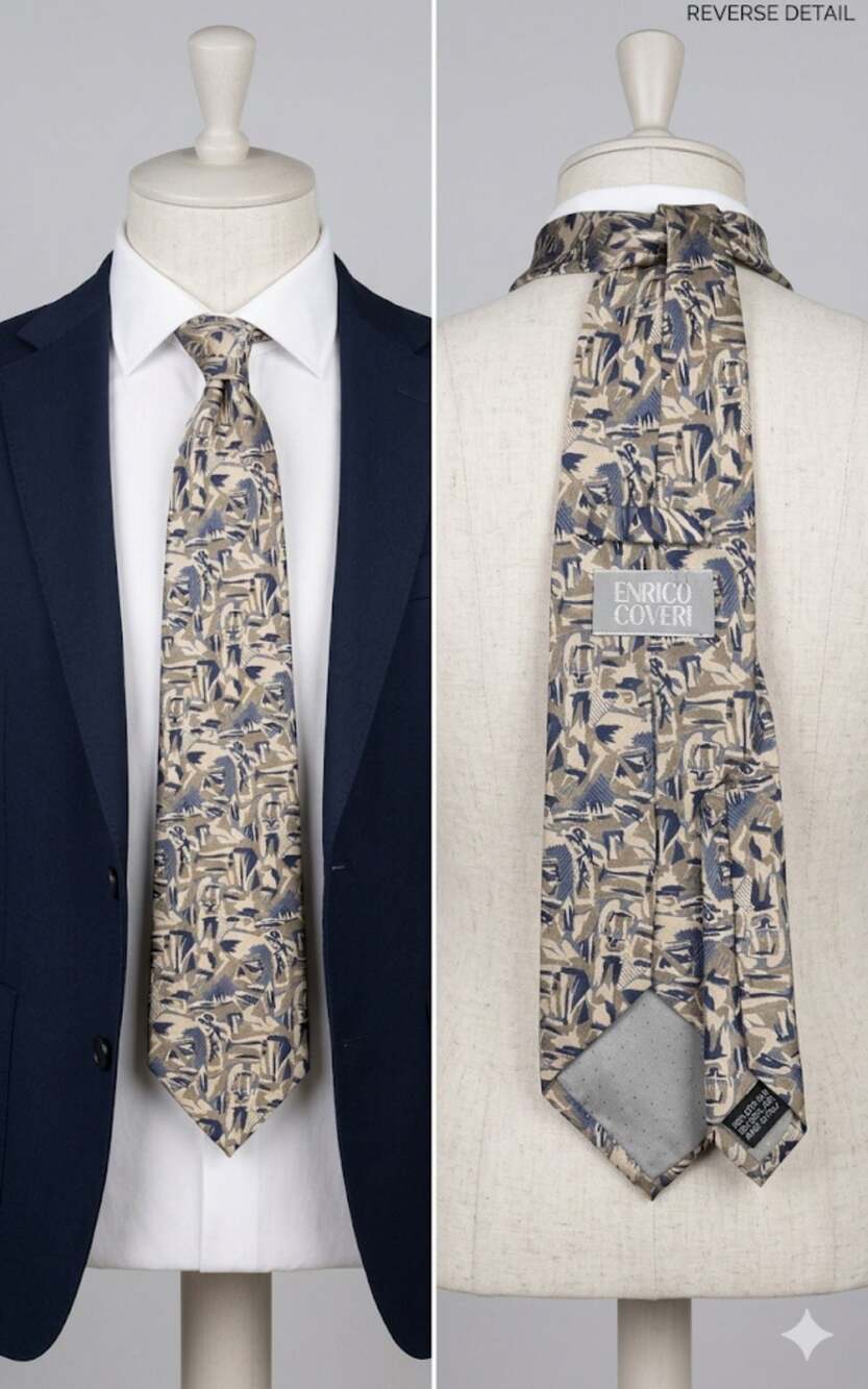 Enrico Coveri Men's Silk Necktie Abstract Geometric Print Made in Italy